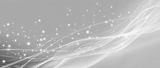 Abstract grayscale background with flowing lines and sparkling dots