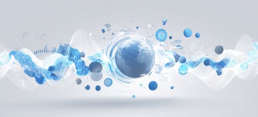 Abstract digital graphic with a globe and flowing lines