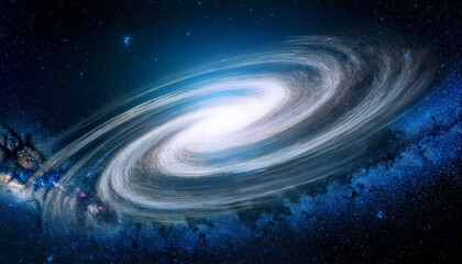 Spiral Galaxy With Glowing Core And Dusty Arms In Deep Space