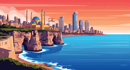 Obraz premium Beirut Vector Travel Poster, Cinematic Minimal Landscape Art