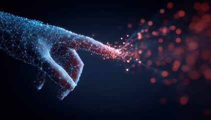 A digital hand reaching out, touching a vibrant energy stream