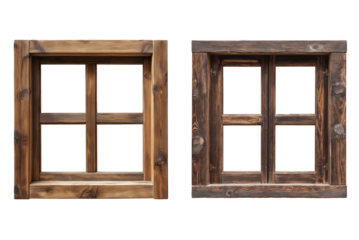 Collection of Wooden windows frame isolated on transparent background