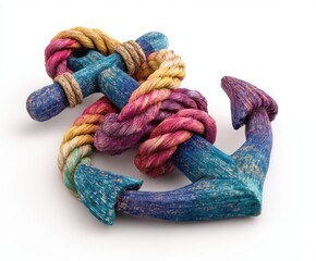 Colorful wooden anchor against white background
