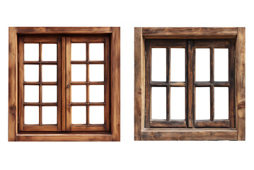 Collection of Wooden windows frame isolated on transparent background