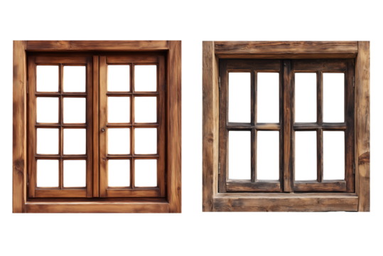 Collection of Wooden windows frame isolated on transparent background