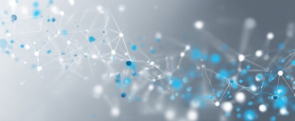 Abstract network of interconnected points and lines in light gray and light blue