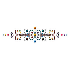 Vintage filigree ornament divider, symmetrical, colorful, white background, isolated, vector style, PNG look,