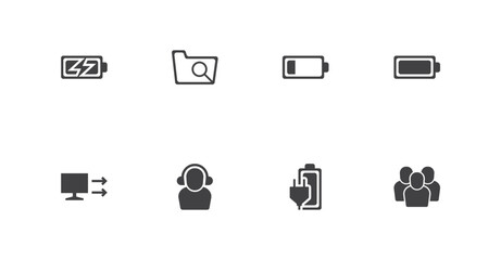 style1Business Internet and Technology Icon Set Vector Illustration – Battery, Folder, User, Support, Charging, Teamwork, and Computer Icons for Web, Office, Digital Apps, and Online Projects