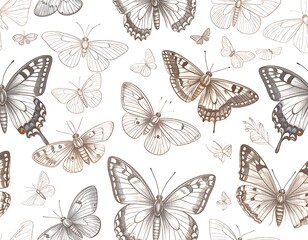 Butterflies pattern on white background