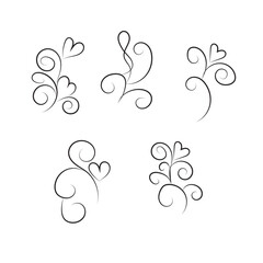 Whimsical heart swirl designs decorative flourishes elements for creative projects white background