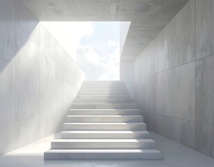 Modern concrete stairway to skylight