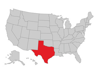 United States political map with Texas state highlighted, vector illustration of US map with states