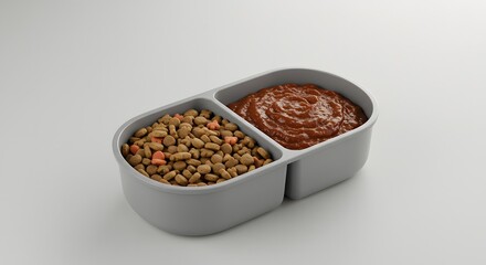 Dog Food Bowl with Kibble and Wet Food
