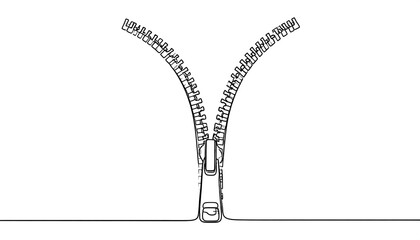 Single line drawing of a zipper