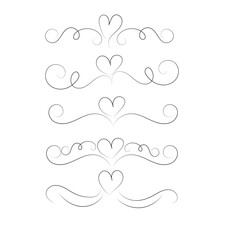 Elegant swirling heart embellishments decorative flourishes for design projects white background