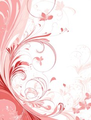 Elegant Pink Floral Design With Delicate Swirls and Butterfly Motifs on a Light Background