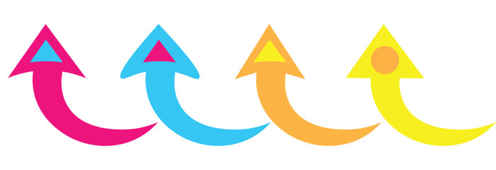 Minimalist curve arrows icon set red green yellow blue flat art