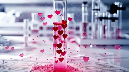 test tube with hearts in the laboratory. Selective focus. Love. - Powered by Adobe