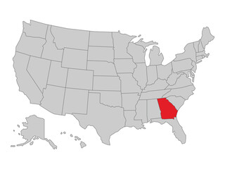 United States political map with Georgia state highlighted, vector illustration of US map with states