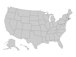 United States political map with Rhode Island state highlighted, vector illustration of US map with states