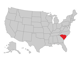 United States political map with South Carolina state highlighted, vector illustration of US map with states