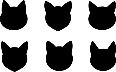 Silhouette Collection of Cat Heads with Whiskers