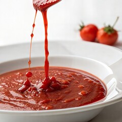 Tomato Sauce Pouring into Bowl Close Up Shot with Tomatoes
