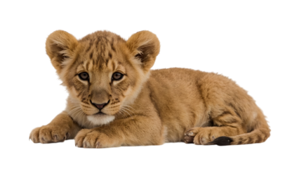Lion Cub's Captivating Gaze: A captivating image of a serene lion cub, resting peacefully, with an enchanting, inquisitive look that evokes tenderness and curiosity.