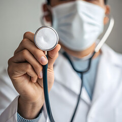 doctor holding stethoscope close up isolated