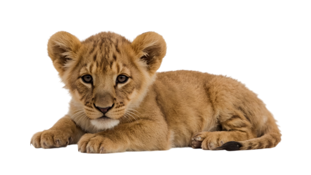 Lion Cub's Captivating Gaze: A captivating image of a serene lion cub, resting peacefully, with an enchanting, inquisitive look that evokes tenderness and curiosity.