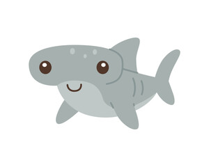 Cute cartoon hammerhead shark with smiling face. Flat vector marine animal illustration perfect for children ocean designs