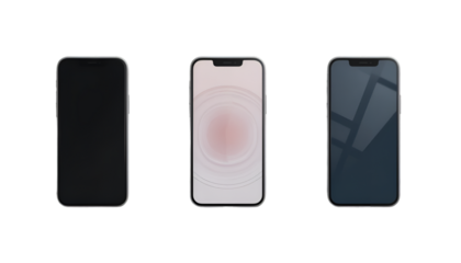 Three modern smartphone designs showcasing different display technologies and user interfaces