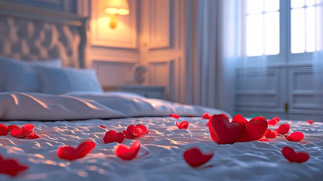 rose petals on the bed. Love.