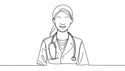 Smiling doctor in continuous line art