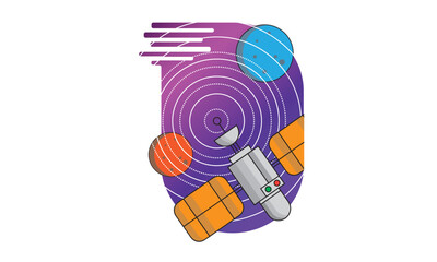 Modern Satellite Orbiting in Deep Space with Colorful Planets and Signal Waves Futuristic Vector Illustration for Technology and Astronomy Concepts