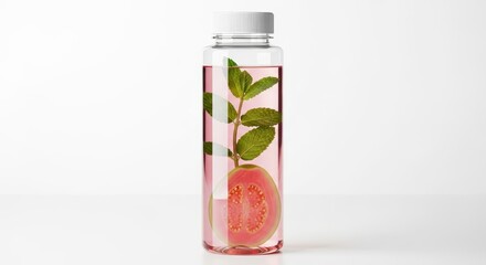 Guava and Mint Infused Water in Glass Bottle - Healthy Beverage Concept