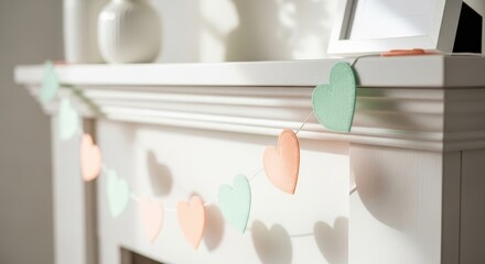 Heart Garland on White Mantle, Valentine's Day Decor