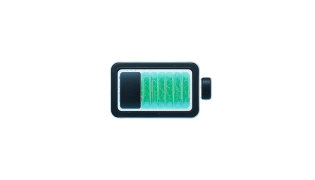Full Power Battery Icon Glowing Green With Energy Levels Full
