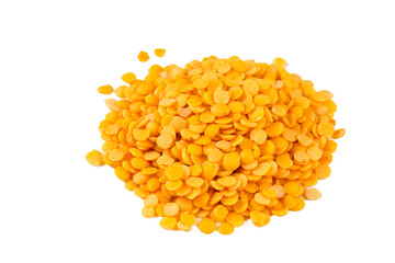 Yellow lentil on the white background