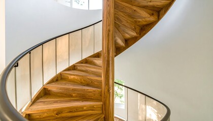 Spiral wooden staircase in a modern home