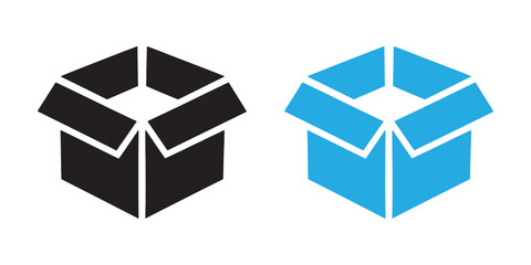 Open cardboard box icon in minimalist style. Packaging, shipping, delivery, logistics, storage, moving, product packing, e-commerce parcel, unboxing, and distribution vector illustration design.