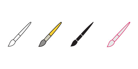 Paintbrush icons in outline, solid, and colored styles. Art, creativity, design, painting, drawing, school, education, studio, craft, illustration, and artistic tool vector illustration set.