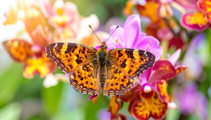 Obraz premium Butterfly on vibrant orchids