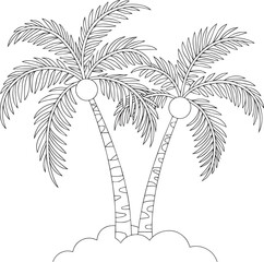 Obraz premium Black and white line art illustration of two palm trees with detailed fronds and curved trunks, suitable for coloring pages, designs, and decoration.