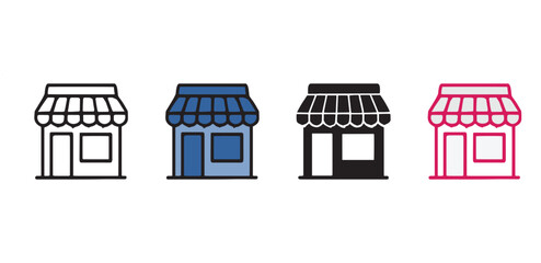 Fototapeta premium Storefront icon representing shop, market, boutique, small business, retail store, or e-commerce. Vector illustration for shopping, business, local store, marketplace, or commercial building concepts.