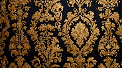 Fototapeta premium Luxury seamless wallpaper pattern with royal damask motifs, golden ornaments on dark background, elegant Victorian interior design style,Generative Ai 