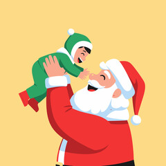 Santa Claus Lifting and Playing with a Happy Baby or Toddler.