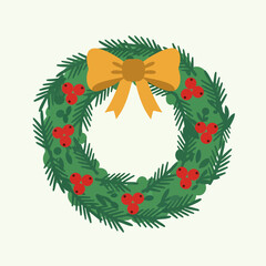 Traditional Christmas Wreath with a Large Golden Bow and Holly.