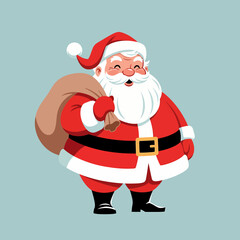 Cheerful Santa Claus Standing with a Large Sack of Gifts.