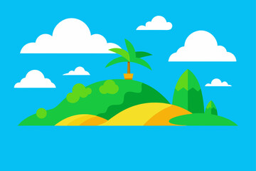 Obraz premium Island landscape with palm tree and clouds